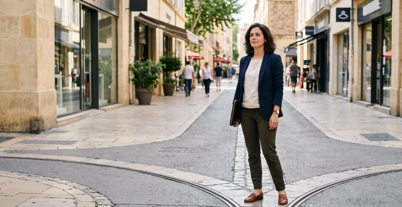 Entrepreneur face à trois chemins symbolisant le choix entre SARL, SAS et EURL pour lancer sa franchise