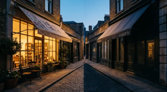Photographie éditoriale représentant une frontière commerciale invisible entre deux commerces, symbolisant les clauses d'exclusivité en franchise