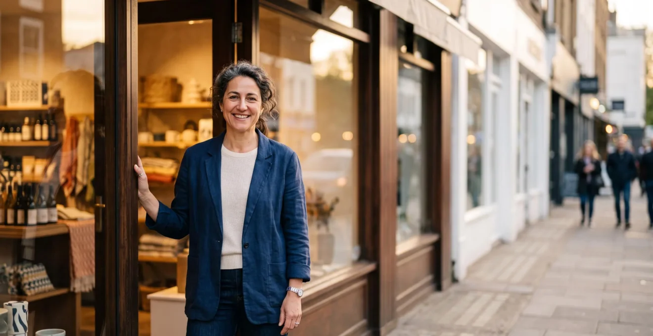 Devanture de commerce en franchise incarnant l'équilibre entre identité de marque nationale et personnalité locale