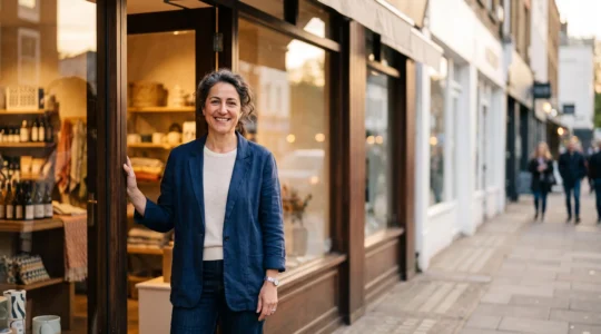 Devanture de commerce en franchise incarnant l'équilibre entre identité de marque nationale et personnalité locale